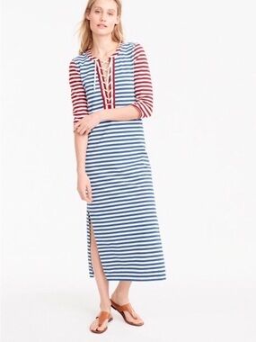 J Crew Sammie Lace-Up Striped Midi Dress